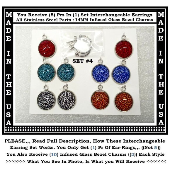 5/$20 Funky Art Party Fun Colorful Interchangeable Charm Earrings-5 Pairs in Set - Picture 4 of 6